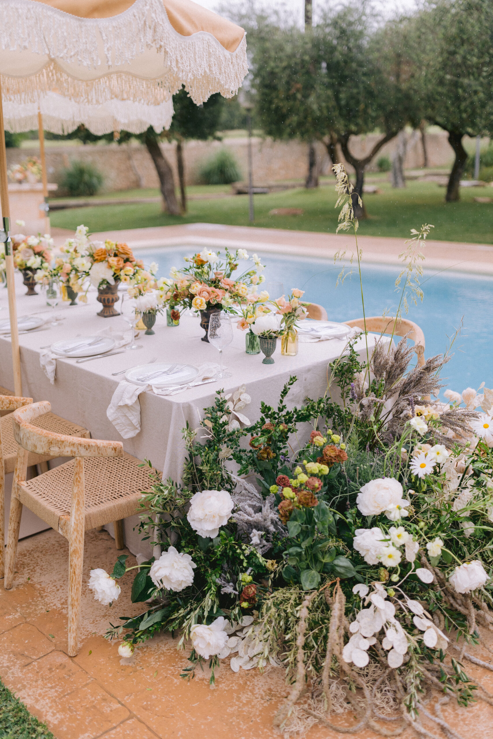 Finca Morneta Wedding Mallorca Ross Hurley Photography Floor Flowers Table Decor Organic Wild Natural