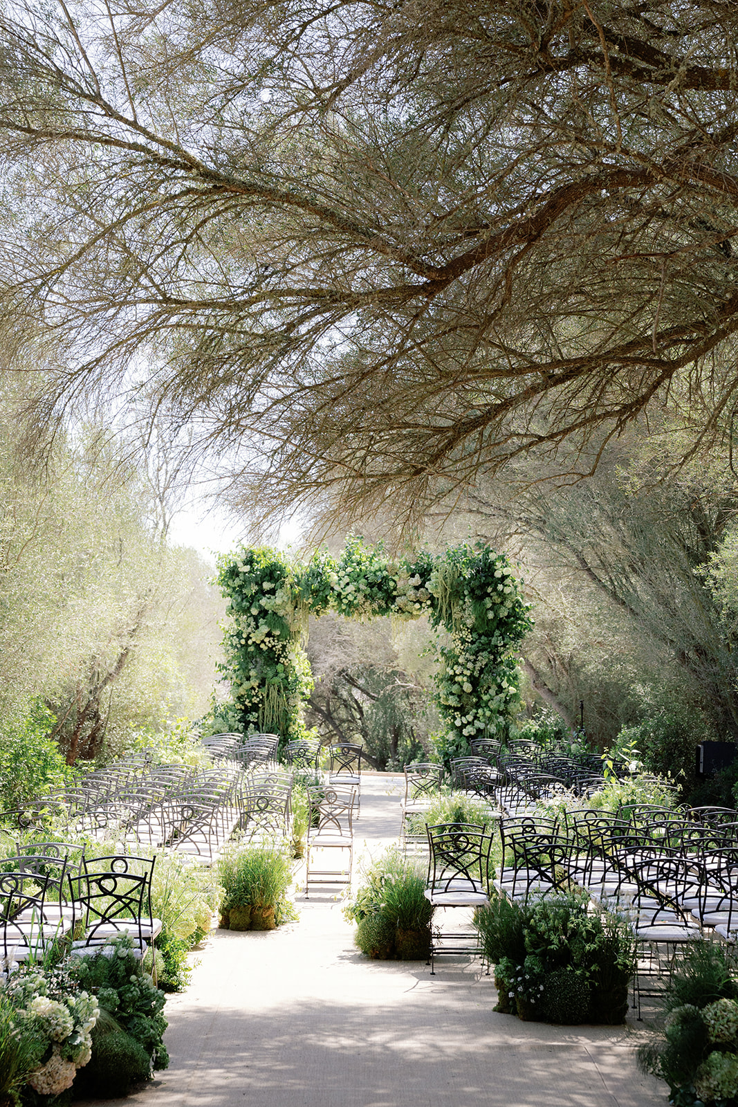 Aisle Ceremony Outdoor Green White Flowers Decor Organic Wild Natural Arch Finca Serena Mallorca Wedding Pablo Laguia