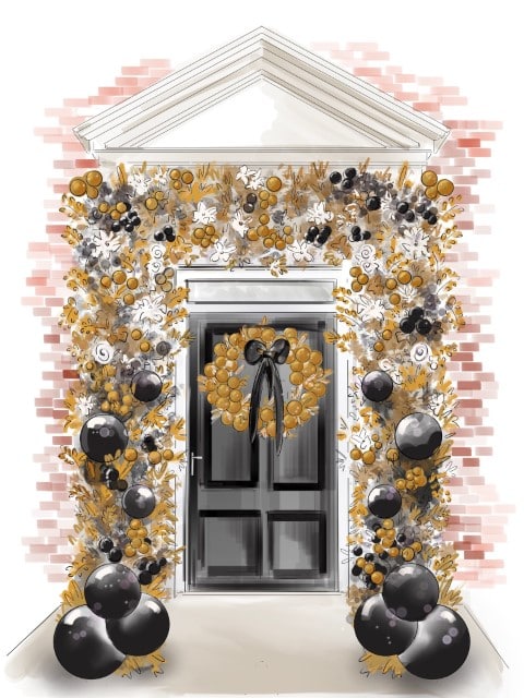 Luxury Christmas home installation sketch - Paula Rooney Floral design