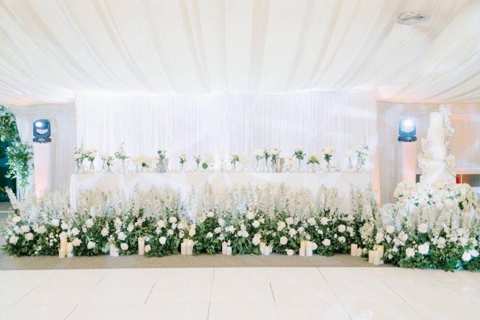 Greek wedding Top table White meadow flowers by Paula Rooney