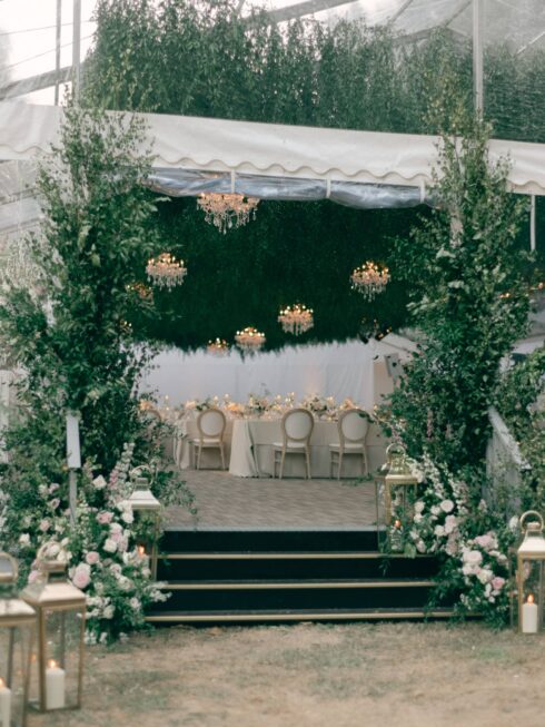 Impressive marquee entrance florals at Multi-cultural and Multi Day Wedding