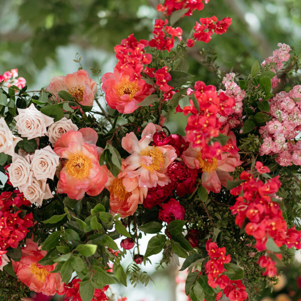 Jardines de Alfabia Wedding Mallorca Violeta Minnick Photography Red Orange Pink Flowers