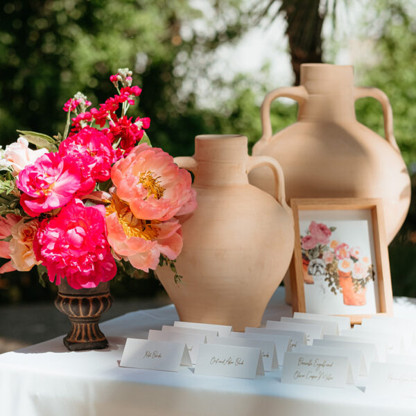 Jardines de Alfabia Wedding Mallorca Violeta Minnick Photography Escort Card Table Illustration Flowers