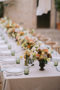 Finca Morneta Wedding Mallorca Ross Hurley Photography Table Flowers Runner Terracotta Orange Blush White Decor Centrepiece