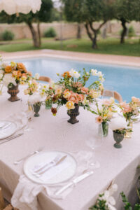 Finca Morneta Wedding Mallorca Ross Hurley Photography Table Flowers Runner Terracotta Orange Blush White Decor Centrepiece