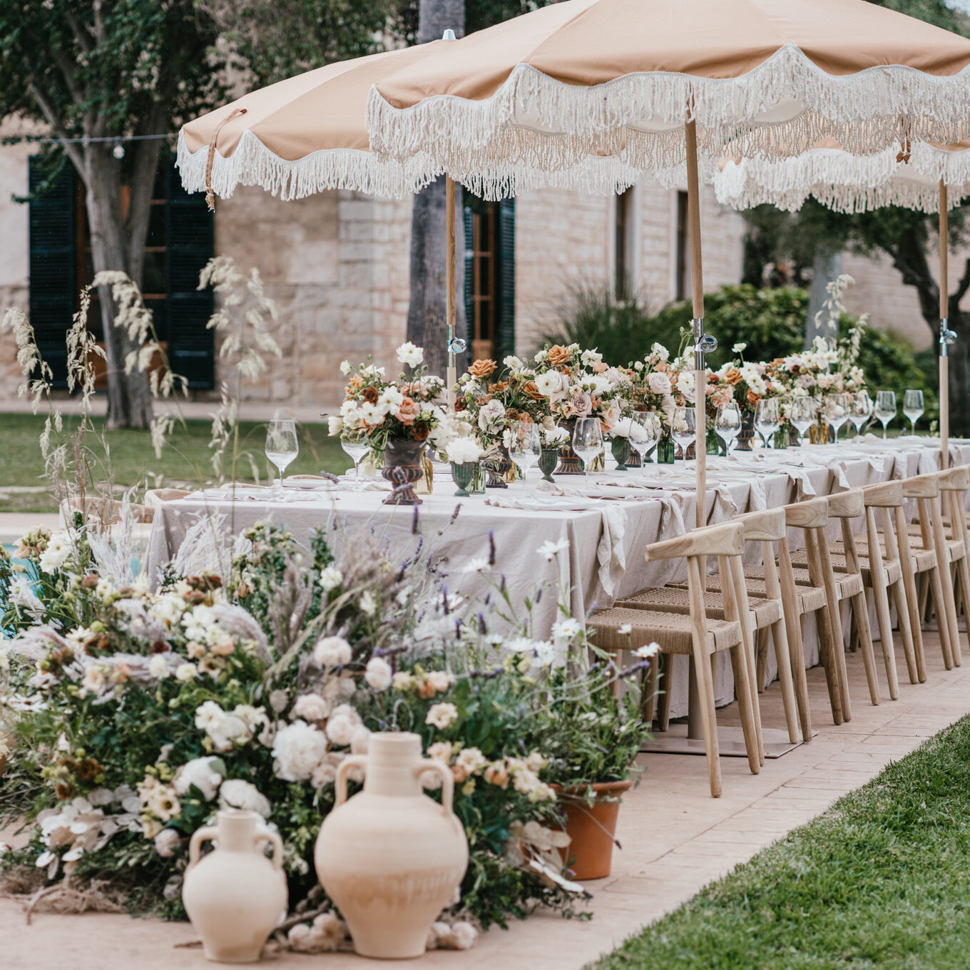 Finca Morneta Wedding Mallorca (c)Liz Greenhalgh Photography Pool Table Parasols Floor Flowers