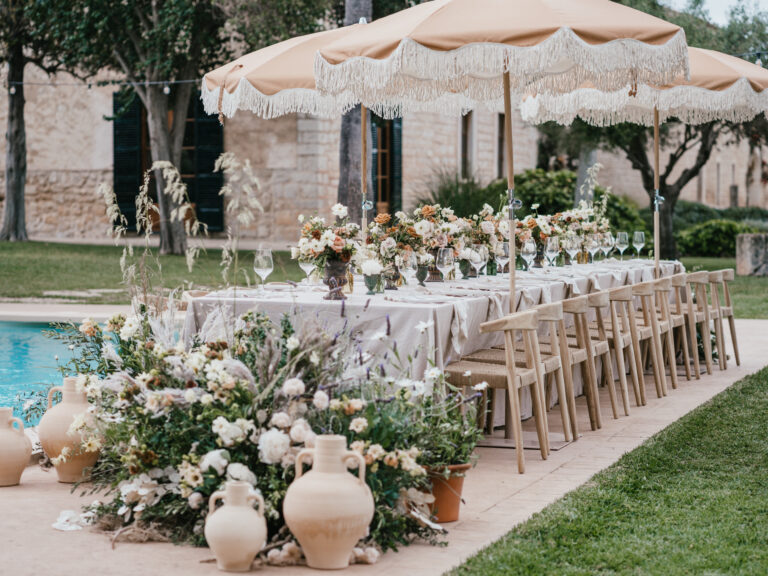 Finca Morneta Wedding Mallorca (c)Liz Greenhalgh Photography Pool Table Parasols Floor Flowers