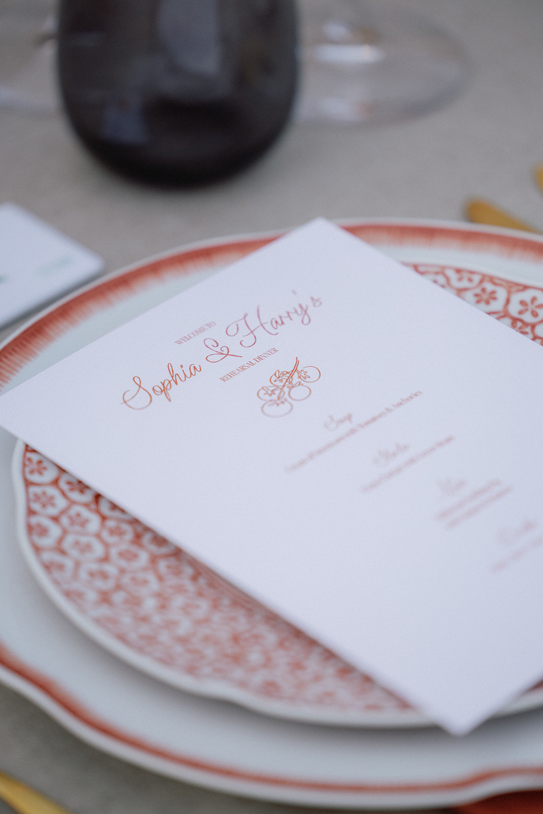 Place Setting Menu Card Plates Finca Serena Mallorca Wedding Pablo Laguia